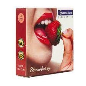 Sensation Strawberry Condom Super Dotted 3's pkt